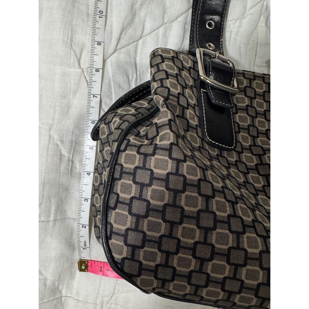 Nine West Geometric Print Satchel Shoulder Bag Black Tan with Coin Pouch Large - Picture 16 of 16